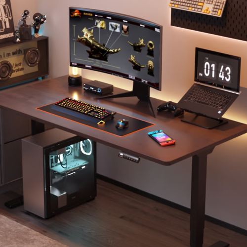 乐歌黑武士双电机实木电竞电动升降电脑桌